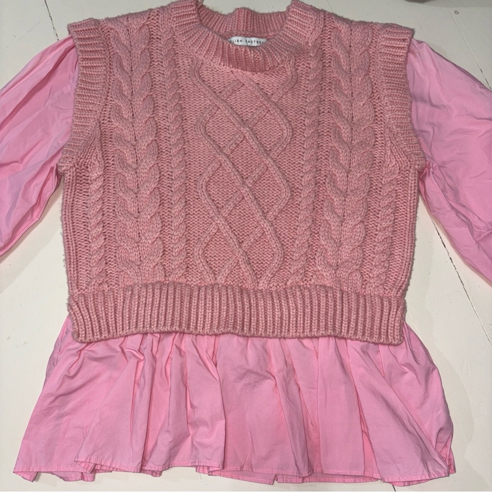 English Factory Pink Cable Knit Sweater Vest